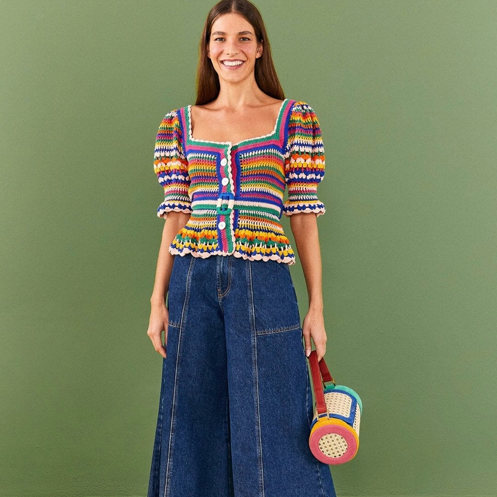 NWT Farm Rio Multi Stitches Crochet Blouse